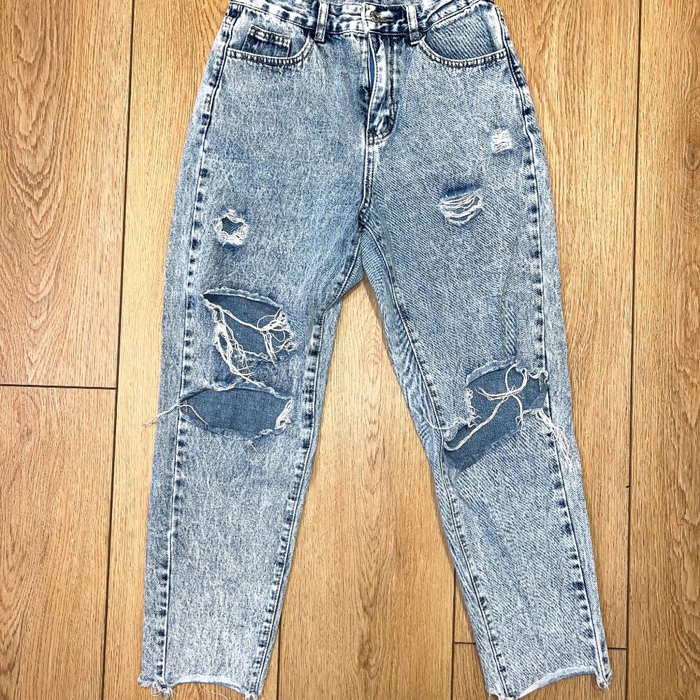 SHEIN - Women's High-Waisted Distressed Acid Washed Jeans